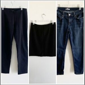 Eileen Fisher LOT 3 Black Ponte Pants Skirt Dark Wash Skinny Jeans Work Career
